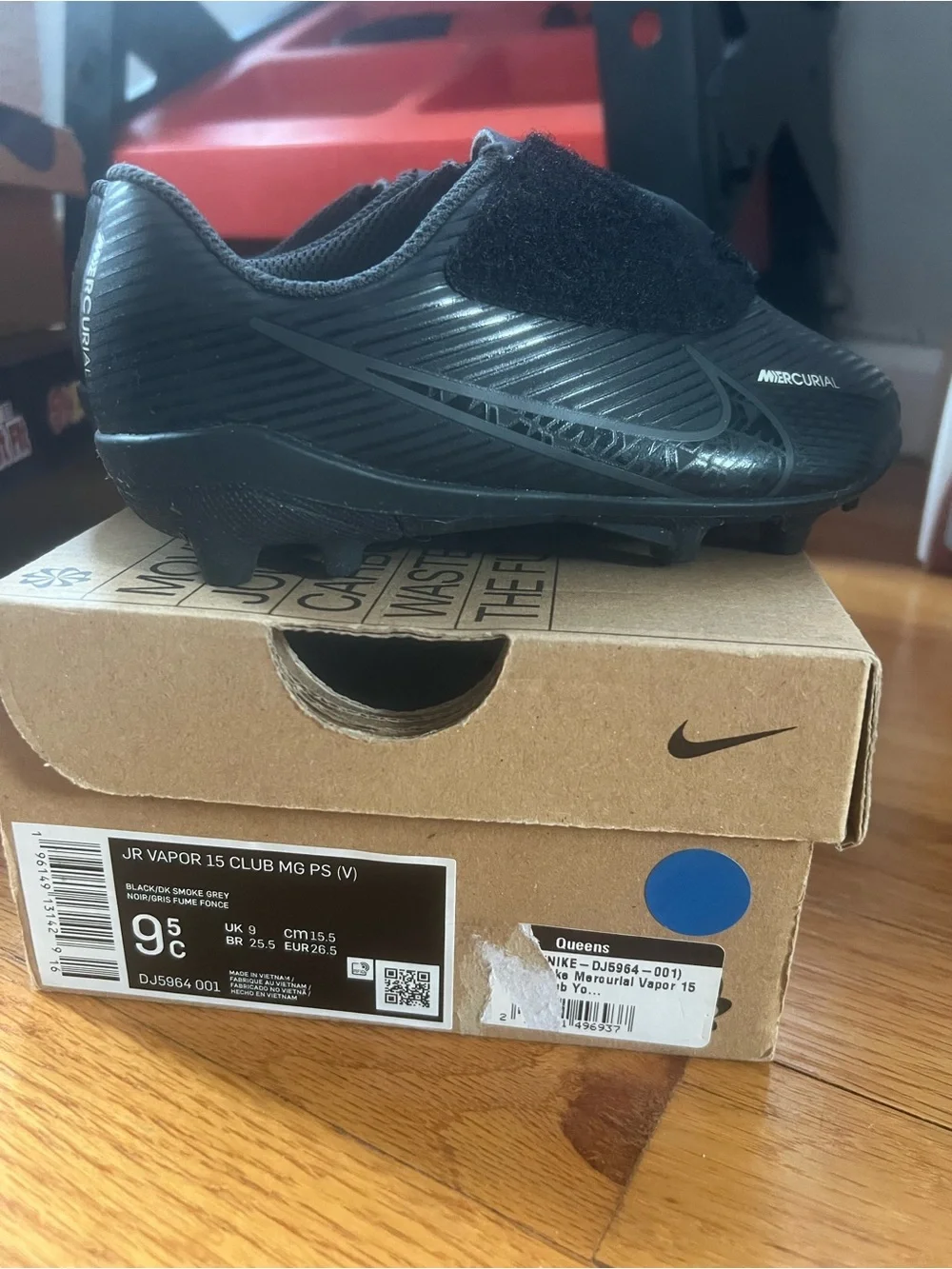 Nike Kids Black Mercurial Soccer Cleats with Velcro